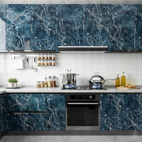 YENHOME Peel and Stick Marble Wallpaper for Kitchen Bathroom Accent Wall - color: Blue Gold, size: 17.7" x 276"
