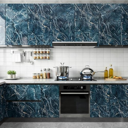 YENHOME Peel and Stick Marble Wallpaper for Kitchen Bathroom Accent Wall - color: Blue Gold, size: 17.7" x 276"