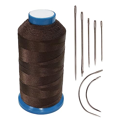 Haobase Bonded Nylon Sewing Thread 1500 Yard T70#69 for Leather, Bag, Shoes, Canvas, Upholstery with Sewing Needles Kit (Brown) - color: Brown
