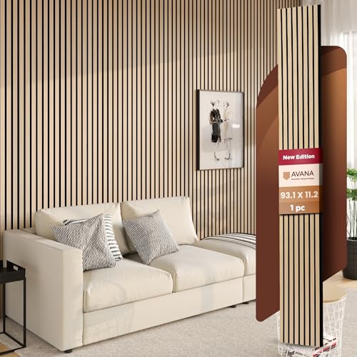 Avana Modern Acoustic Wood Wall Panel –93.2x11.25 Inch Panels – Fits 94x12 Layout – White Oak Acoustic Panel 1 PC – Wall Panels For Interior Wall Decor for Homes, Offices – Durable Wood Panel For Wall - color: Natural Oak, size: 94X11 (1 PC)