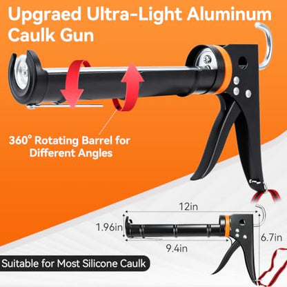 Caulk Gun Kit, Smooth Silicone Caulking Gun and Caulk Remover Tool, Sealant Finishing Tool Grout Scraper for Kitchen Bathroom Window Sink Joint, All in One with Gift Box - color: Black