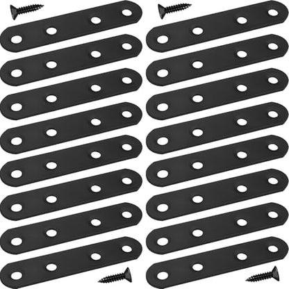 JULIHTU 16 Pack Black Flat Bracket 3 inch Straight Brace - color: Black, size: 16 Pcs / 3 x 0.63 in