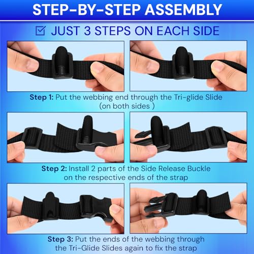 TECEUM 2" Nylon Strap Kit with Buckles, Black 6 yards Repair Set - color: Black, size: 2" - 6 yards, style: 6 Buckle - 12 Slides - 6 D-rind