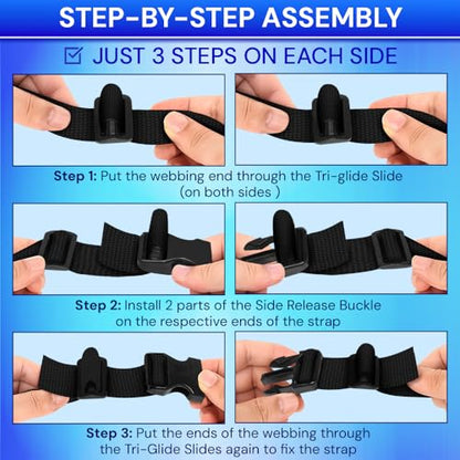 TECEUM 2" Nylon Strap Kit with Buckles, Black 6 yards Repair Set - color: Black, size: 2" - 6 yards, style: 6 Buckle - 12 Slides - 6 D-rind