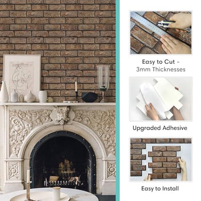 Commomy Faux Brick Wall Panels Peel and Stick Thin PVC 10 Pcs 11.8" x 11.8" - color: Brick-AWE