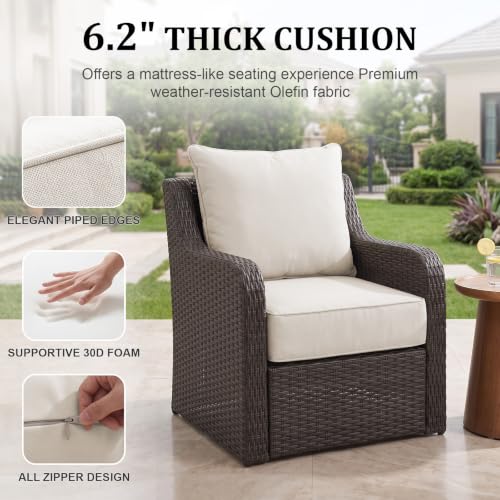ZCUBED Luxury 6.2" Thick Outdoor Chair Cushions 2 Set - 24 x24 Inch 30D Sponge Filling Fade-Resistant Chair Cushion, Water Resistant & Removable Cover Patio Furniture Replacement Cushion,Beige - color: Beige, size: 24"x24" Extra Thick