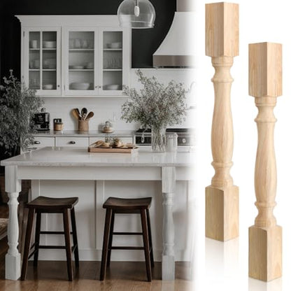 DoubleFill 2 Pcs Unfinished Kitchen Island Legs Wood Table Legs, Elegant - color: Elegant, size: 35.4" H X 3.7" W X 3.7" D