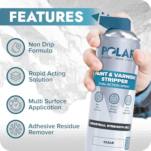 Polar Paint & Varnish Stripper Spray - 6 x 17 Fl Oz | Industrial Strength Gel Removal for Paints, Varnishes & Other Stubborn Resides | Multi Surface Paint Stripper for Wood, Metal and Concrete - size: 16 Fl Oz (Pack of 6)
