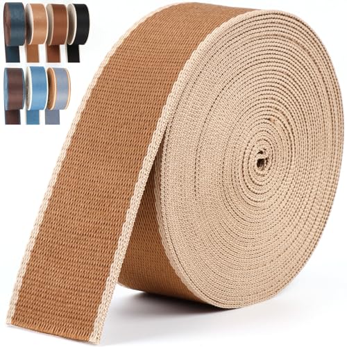 Heavy Duty Striped Nylon Webbing Belt - 1.5 inch, Pale Brown - color: Pale Brown-6 Yards