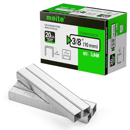 meite 20 Gauge Staples, 1/2" (12.5mm) Crown, 3/8-Inch Length, 50,400 PCS - size: 3/8" (10 mm), style: 1 Case (10 Boxes)