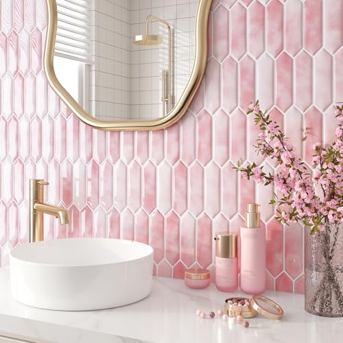 FunStick 15-Pack Light Pink Peel and Stick Backsplash Pink Hexagon Kitchen Backsplash Tiles Peel and Stick on Backsplashes Tiles for Kitchen Bathroom Self Adhesive Wall Tile Stickers Removable 12"x12" - color: Light Pink, size: Box of 15 Tiles
