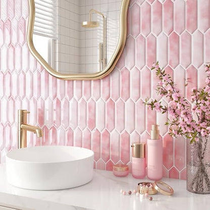 FunStick 15-Pack Light Pink Peel and Stick Backsplash Pink Hexagon Kitchen Backsplash Tiles Peel and Stick on Backsplashes Tiles for Kitchen Bathroom Self Adhesive Wall Tile Stickers Removable 12"x12" - color: Light Pink, size: Box of 15 Tiles