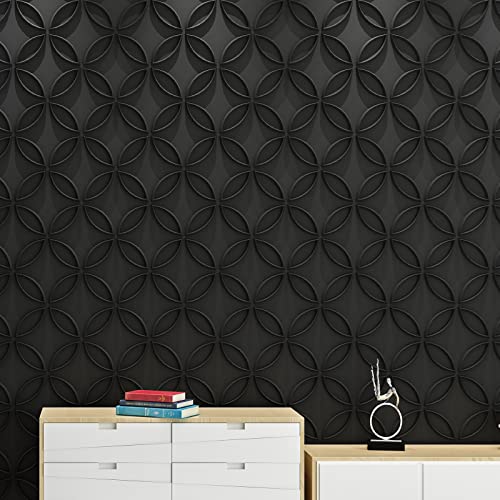 Art3d PVC 3D Wall Panel Interlocked Circles, Cover 32 Sq.ft, Matt Black - color: Black