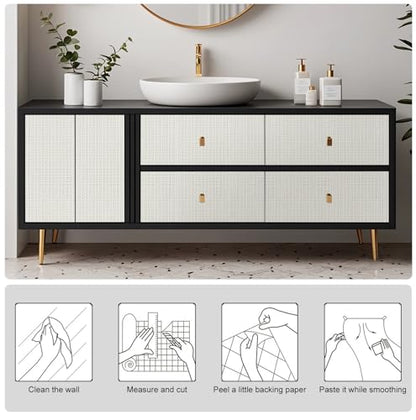 Beige Textured Peel and Stick Grasscloth Wallpaper Faux Linen Woven Contact Paper 23.6"x196" Faux Fabric Wallpaper Waterproof Self Adhesive Removable Vinyl Wall Paper for Wall Cabinets Furniture - color: Beige, size: 23.6" x 196"