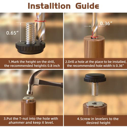 16 Pack 5/16" Stainless Steel Screw-in Furniture Levelers, Adjustable Furniture Levelers Screw in Threaded,T- Nut Kit Threaded Leveling Feet Glides for Table, Chair, Furniture Legs - color: 16 Pack (With T-nuts)