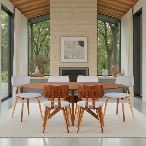 Armen Living Jaguar Mid-Century Dining Chair in Walnut Wood and Gray Fabric - Set of 6 - color: Gray/Walnut, size: Set of 6
