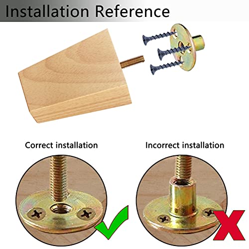 Maricome 4 Inch Sofa Legs Set of 4 Replacement Feet for Couch Wood Furniture Legs Pre-Installed M8 Bolt Screw in Heavy Duty Pyramid Square - size: 4 Inch Natural