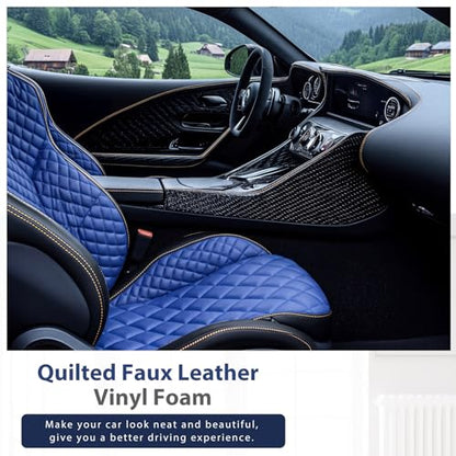SmoothNovelty 2.1 Yards Diamond Quilted Vinyl Headliner Material 55 in Wide Faux Leather with Foam Backed 2" x 3" Diamonds Pattern Fabric for Car Furniture Upholstery(Blue) - color: Blue, size: 2.1 Yards