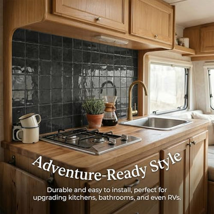 4 Sheets Charcoal Black 6"x6" Peel and Stick Subway Tile Backsplash - color: Charcoal Black, size: 4 Pcs 6" x 6" x 0.05"