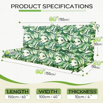 Oxford Fabric Swing Cushions with Backrest & Tie Straps for Patio Bench - color: Tulip Green