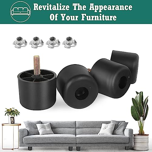 4pcs Plastic Furniture Legs 1-1/2" with T-Nuts, M8-1.25 Bolt - size: 1-1/2 Inch, M8-1.25 Metric Thread Bolts