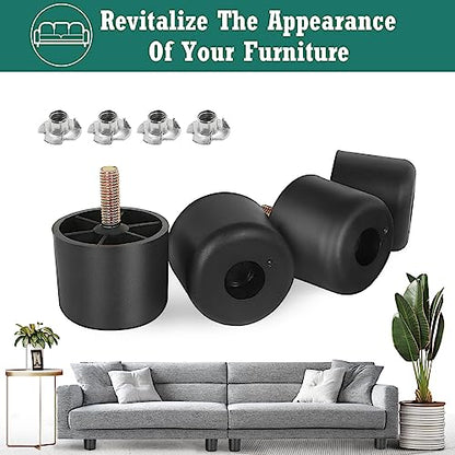 4pcs Plastic Furniture Legs 1-1/2" with T-Nuts, M8-1.25 Bolt - size: 1-1/2 Inch, M8-1.25 Metric Thread Bolts