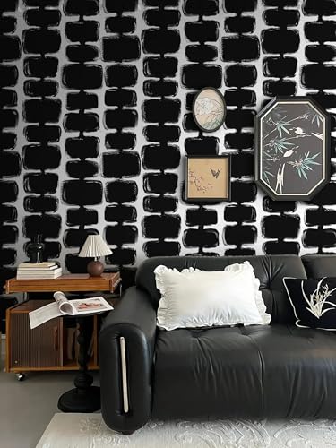 Safiyya 17.3"x197" Peel and Stick Wallpaper Black and White Contact Paper Mid Century Modern Abstract Geometric Wall Paper Self Adhesive Removable Wallpaper for Bathroom and Bedroom Vinyl - color: Black/White, size: 17.3" x 197"