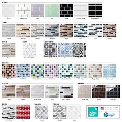 Tic Tac Tiles Peel & Stick Subway Tile, Black w/White Grout, 10 Sheets - color: Straight Black
