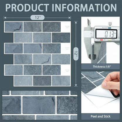 Arttown Peel and Stick 3D Wall Backsplash, 10-Sheet, 12" × 12" Marble Grey - color: Gray Marble, size: 10PC 12"x12"