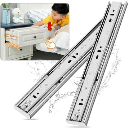 YENUO Soft Close Stainless Steel Full Extension Drawer Slides Side Mount 10 12 14 16 18 20 22 24 inch Ball Bearing Rails Track Guide Glides Runners Heavy 100 lb (Stainless Soft Close-1 Pair, 10 Inch)
