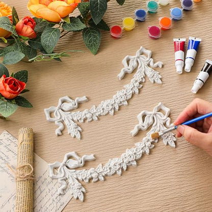 Roowest 2 Pcs Bow Carved Appliques Onlays White PVC Appliques for Furniture Decorative 3D Roses Carved Onlay DIY Decorative for Cabinet Dresser Bed Door Wall Wardrobe Ceiling - style: Bow