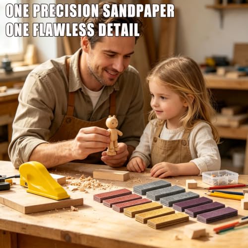 240 Pcs Sanding Paper Assortment Pack, 12 Grits 80 to 2000 Sandpaper Kit with Mini Finger Sander – Fine Grit Sandpaper for Wood Refinishing, Metal Polishing & DIY Crafts