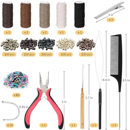 VCAY Complete Hair Extension Tools Kit,500 Silicone Lined Beads with Case - color: Hair Extension Tools Kit