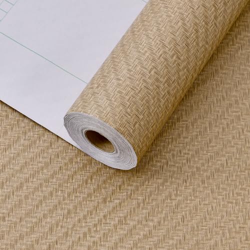 Haimin Fabric Wallpaper Textured Contact Paper Grasscloth Peel and Stick - color: Tan