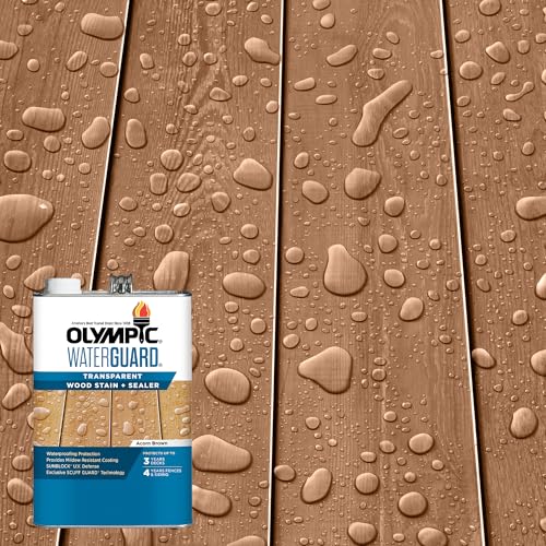Olympic WaterGuard 1 gal Acorn Brown Transparent Wood Stain & Sealer - color: Acorn Brown, size: 1 Gallon, style: No sheen