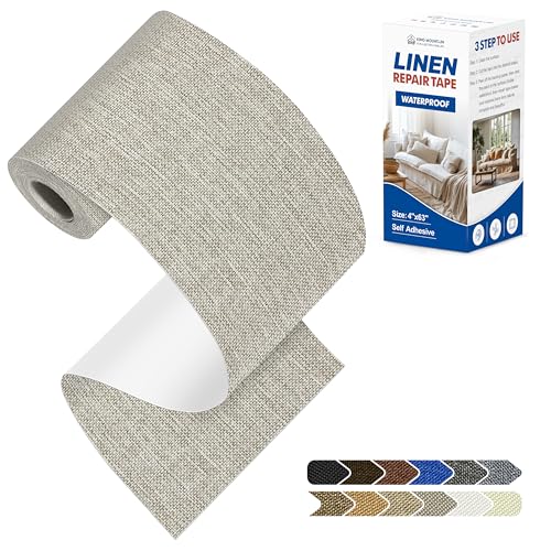 KING MOUNTAIN Linen Repair Patches, Self-Adhesive Fabric Patches, 4 X 63 inch Extra Size, Multi Color, Can be Used for Sofa Repair (Cream-Gray 1.0) - color: Cream-Gray 1.0, size: 4" Wx 63"L