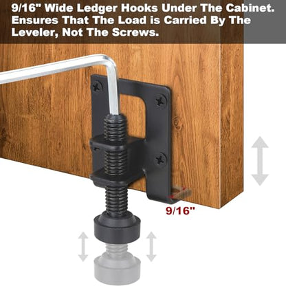 Anwenk Adjustable Leveling Feet - L Shaped Furniture Leveler Legs, Heavy Duty Metal Furniture Leveling Feet for Workbench, Cabinet, Wardrobe, 2.2" H, Black - color: L-shaped Leveler