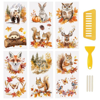 WANDIC 6 Sheets Rub On Transfer Stickers, Autumn Animals Theme Decals Waterproof Stickers for DIY Postcard Furnitures Albums Photos Deocr, 15 * 30cm - color: Autumn Animals