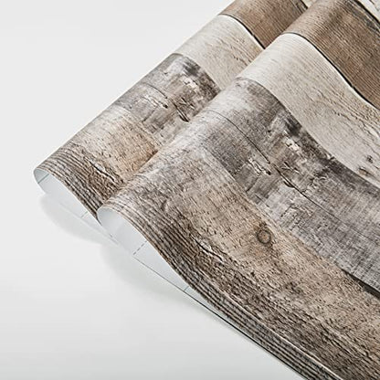 Yun-aeon Natural Wood-Grey Contact Paper Peel and Stick Wallpaper - color: Natural Wood-grey, size: 17.3" x 400"