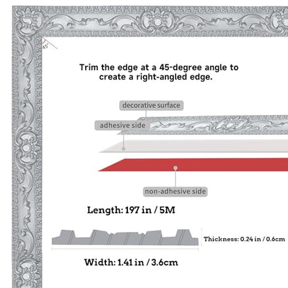 Flexible Wall Trim, Self Adhesive Peel and Stick Molding, Cabinet Border, Mirror Frame Trim (Silver) - color: Silver
