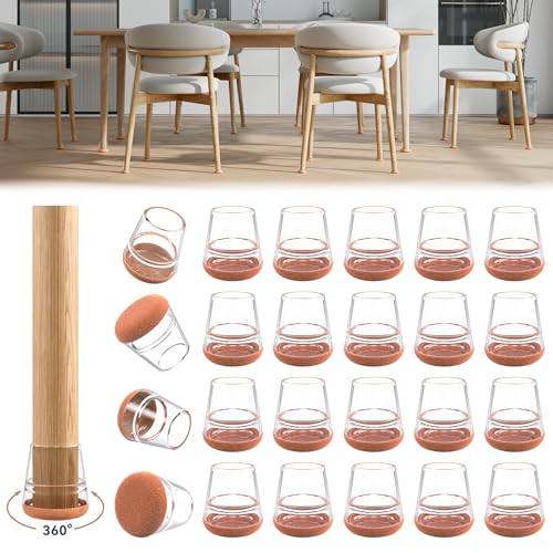 24PCS Extra Small Chair Leg Floor Protectors for Hardwood Floors, Furniture Sliders for Chair Legs, 360°Felt Pad Bottom Wrapped Thickening Furniture Pads Cap Covers to Scratch and Reduce Noise - color: Transparent-24pcs, size: Round X-Small(Fit:0.59"-0.87