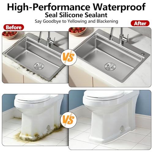 LISRUX Supreme Silicone Caulk for Kitchen & Bathroom, White, 10 fl oz Cartridge, 1 Pack - 100% Waterproof Silicone Sealant, Stronger Adhesion, Shrink & Crack Proof - size: 1P