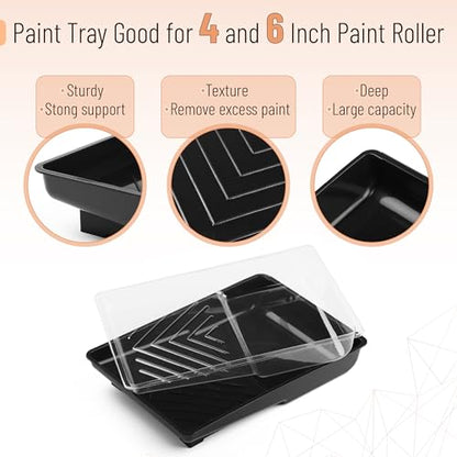 Bates- 6 Inch Paint Roller Tray Set, 12 pcs Black Plastic Paint Tray Kit