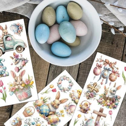 OLYCRAFT 3pcs/Set Easter Bunny Rub on Transfers for Furniture and Crafts 6x12 inch Bird Egg Furniture Decals Tulip Dwarf Transfer Stickers Rub on Decals for Wood Furniture Home Decoration - style: Easter