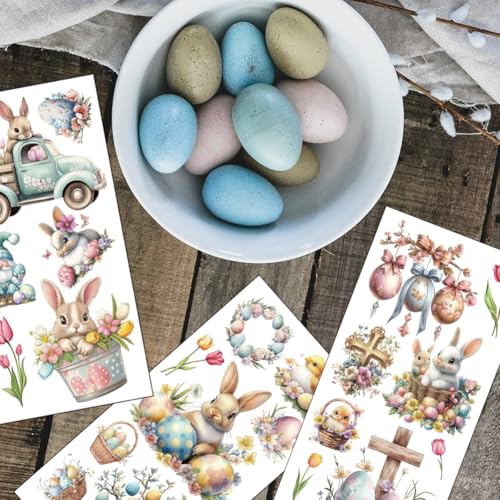 OLYCRAFT 3pcs/Set Easter Bunny Rub on Transfers for Furniture and Crafts 6x12 inch Bird Egg Furniture Decals Tulip Dwarf Transfer Stickers Rub on Decals for Wood Furniture Home Decoration - style: Easter