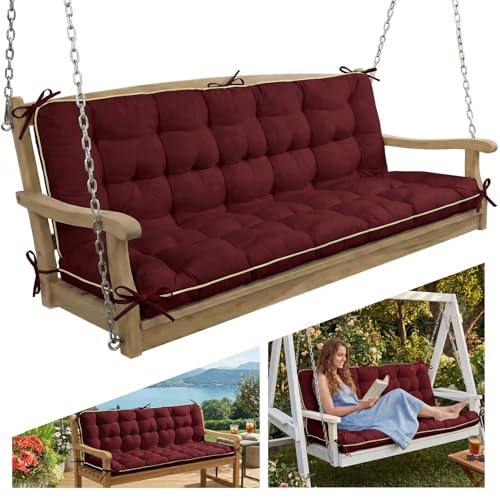 Oxford Fabric Swing Cushions with Backrest & Tie Straps for Patio Bench - color: Red