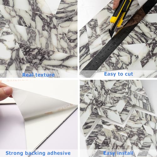 STICKGOO Herringbone Tile Peel and Stick Backsplash for Kitchen&Bathroom - color: Bulgari Purple Marble