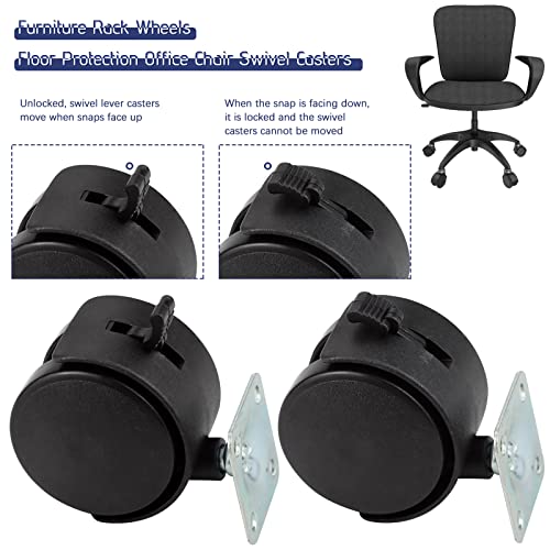 4 Pack 2 Inch Plastic Furniture Casters, Nylon Swivel Plate Casters with Brakes for Furniture, Table, Cabinet, Shelf