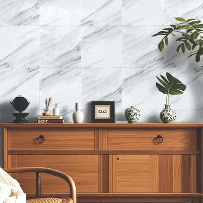 Peel and Stick Backsplash Tile,10pc Waterproof Marble Wall Panels - color: White and Grey