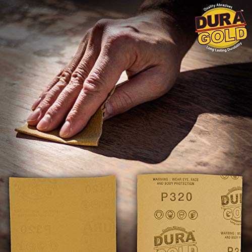 Dura-Gold Premium 1/4 Sheet Gold Sandpaper Sheets, 320 Grit (Box of 400) - size: 320-Grit